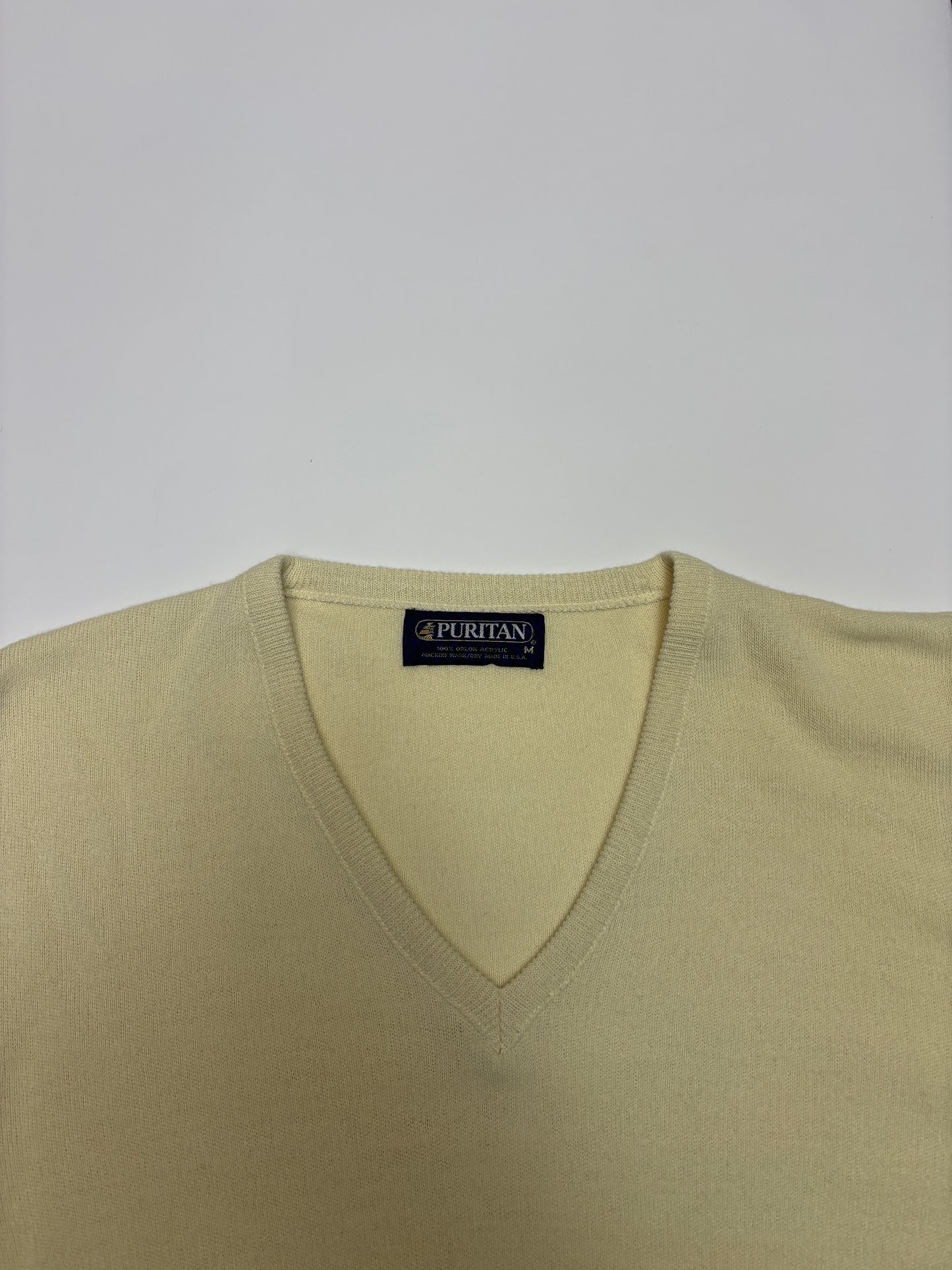 Creamy Puritan V Neck Knit Sweater