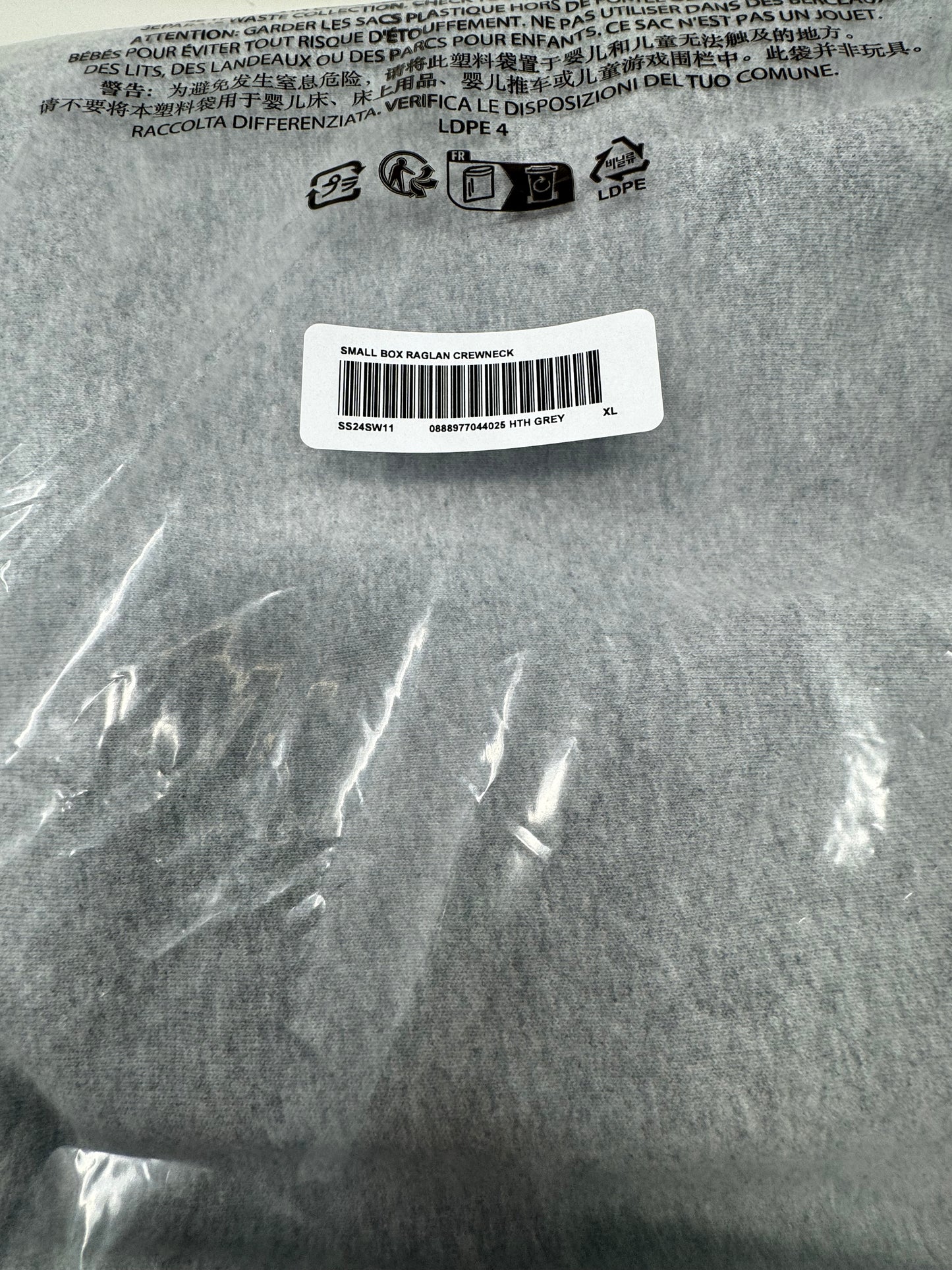 Supreme Small Box Raglan Crewneck 'Heather Grey'