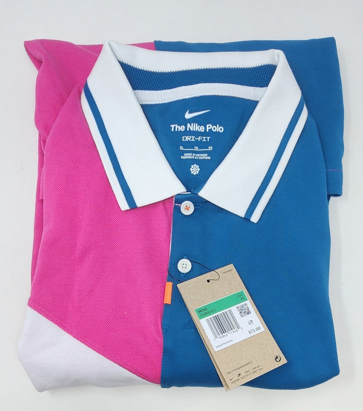 Nike Polo Shirt Hot Pink Blue White Size XL