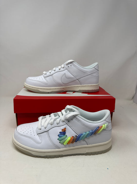 Nike Dunk Low SE, Rainbow Lace Swoosh White (Grade School)