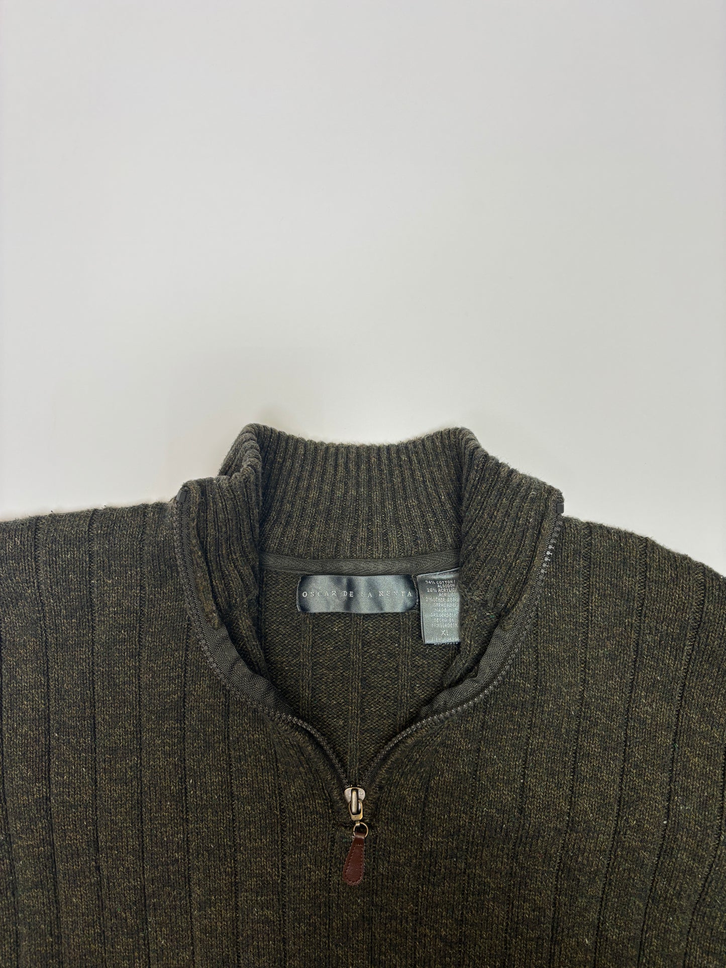 Green Oscar De La Renta Knit Quarter Zip