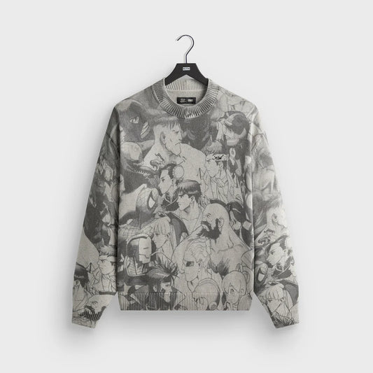 Marvel vs. Capcom | Kith Super Heroes Crewneck Sweater - Light Heather Grey