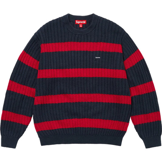 Loose Gauge Stripe Small Box Sweater Navy Size L