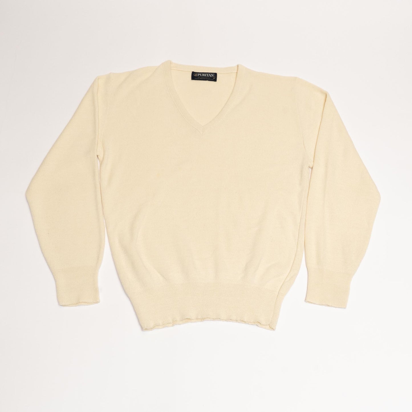 Creamy Puritan V Neck Knit Sweater
